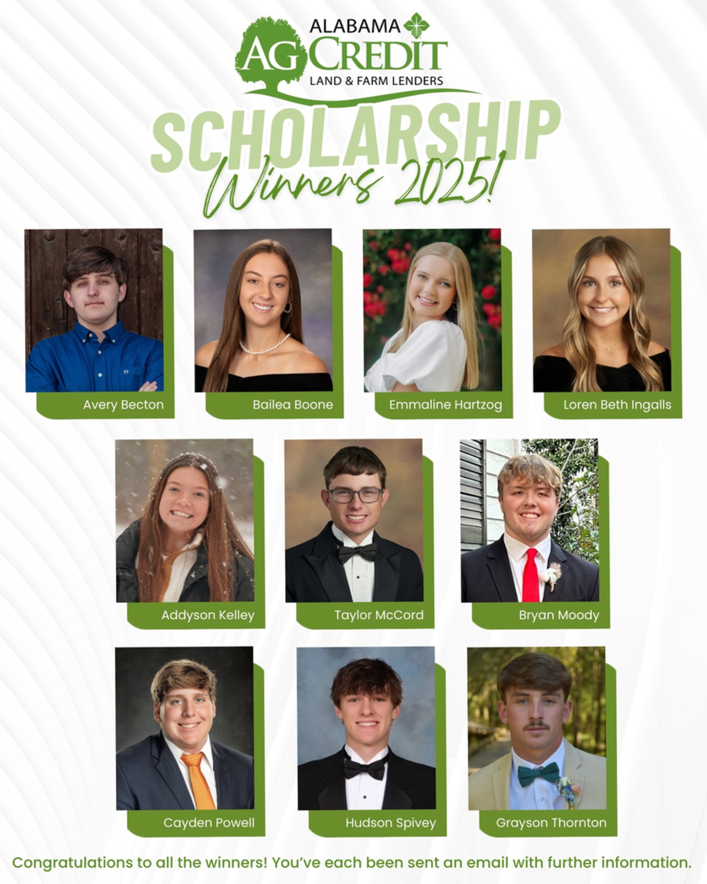  Graphic of all scholarship winners for the year 2025 